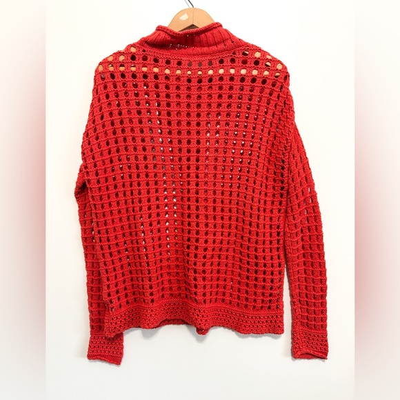 Free People Red Cowl Neck Sweater with Lattice Knit - Picture 5 of 5